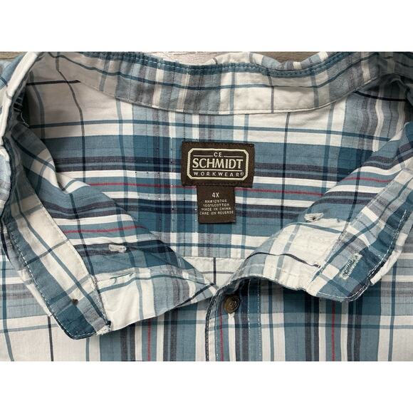 C.E. Schmidt Men’s Workwear Blue Plaid Short Sleeve Button Down Shirt Size 4X - Picture 4 of 8